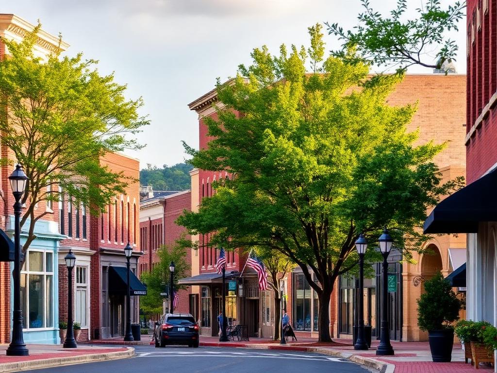 Historic downtown Spartanburg, SC street with brick buildings